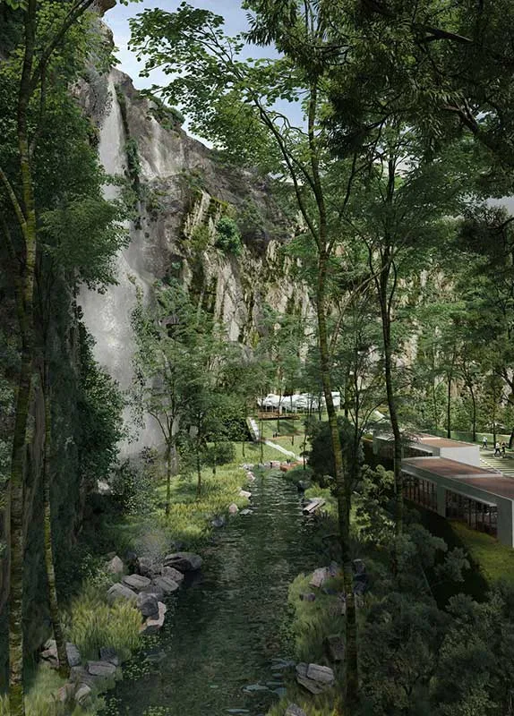 Central Park Damansara Leisure Park linear wetland stream running beneath the cliffside, near D'Terra Residences