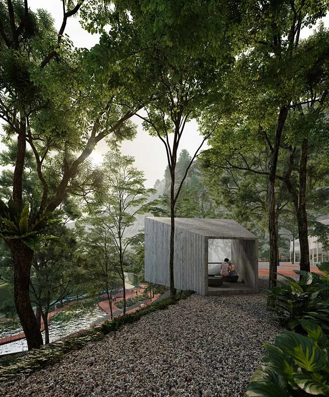 Central Park Damansara Leisure Park concrete lookout pavilion overlooking the linear wetland, near D'Terra Residences