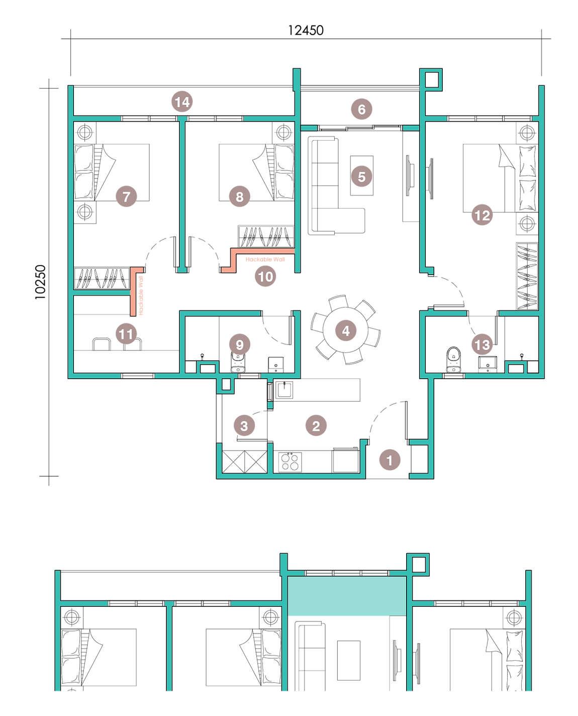 D'Tessera Type A1 floor plan, 3+1 bedroom balcony unit, 1,100 sqft in Central Park Damansara, Selangor