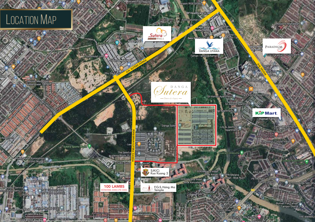 Danga Sutera Skudai Semi-Detached Homes (Phase 2) Danga Sutera Skudai location map showing Sutera Mall, Danga Utama and Skudai connectivity