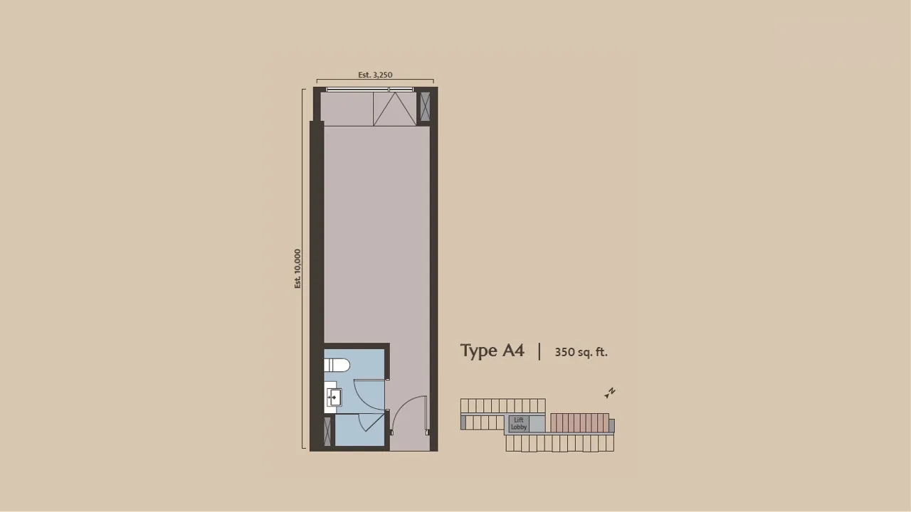 Pelan lantai Jenis A4 (studio) Dawn KLCC
