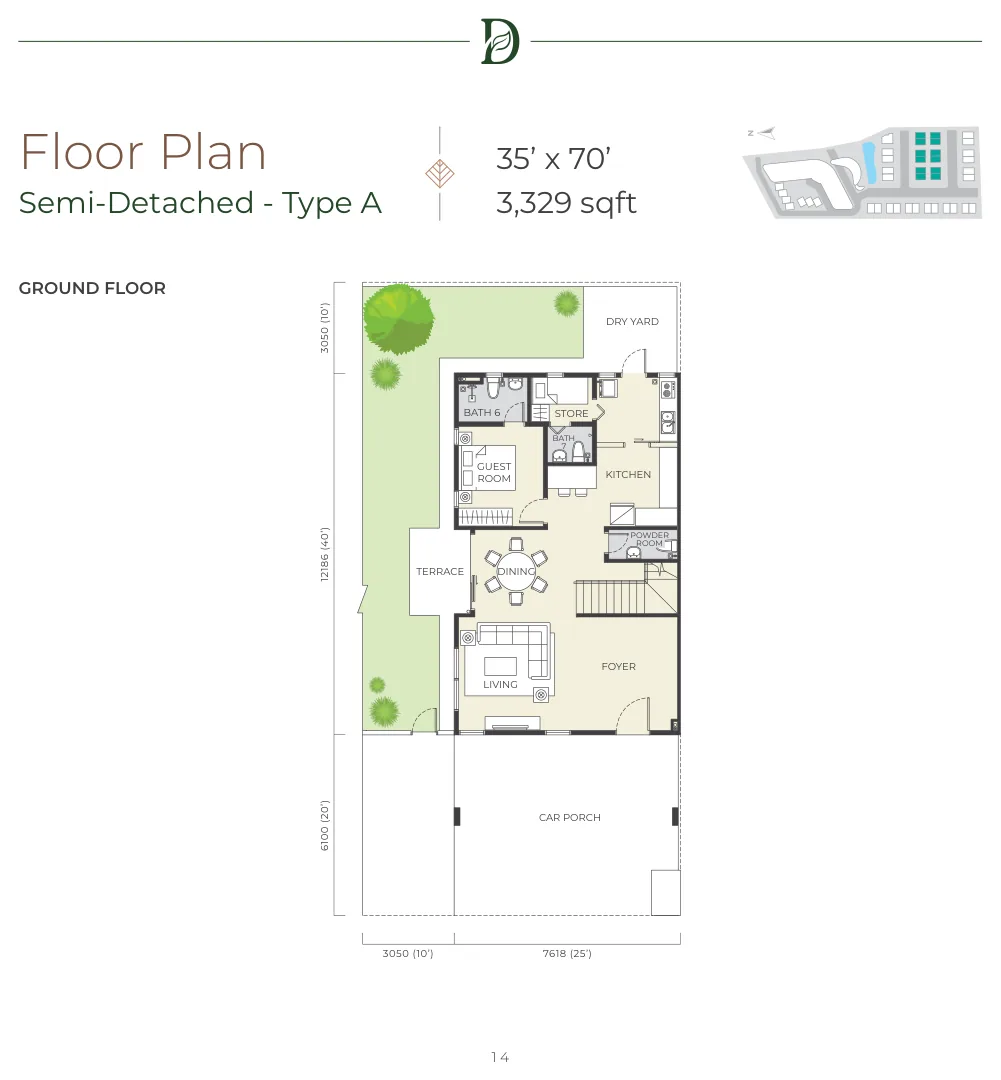Daya Residence Type A Floor Plan - 329sqft from verified project brochure