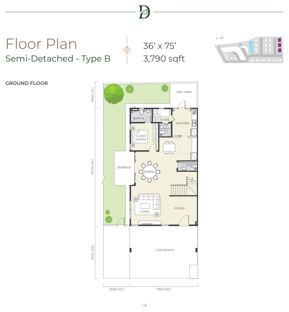 Daya Residence Type B Floor Plan - 790sqft from verified project brochure