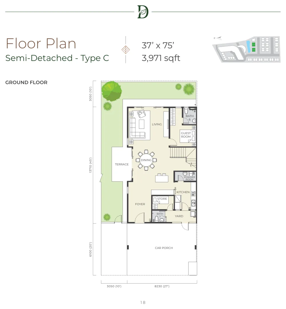 Daya Residence Type C Floor Plan - 971sqft from verified project brochure