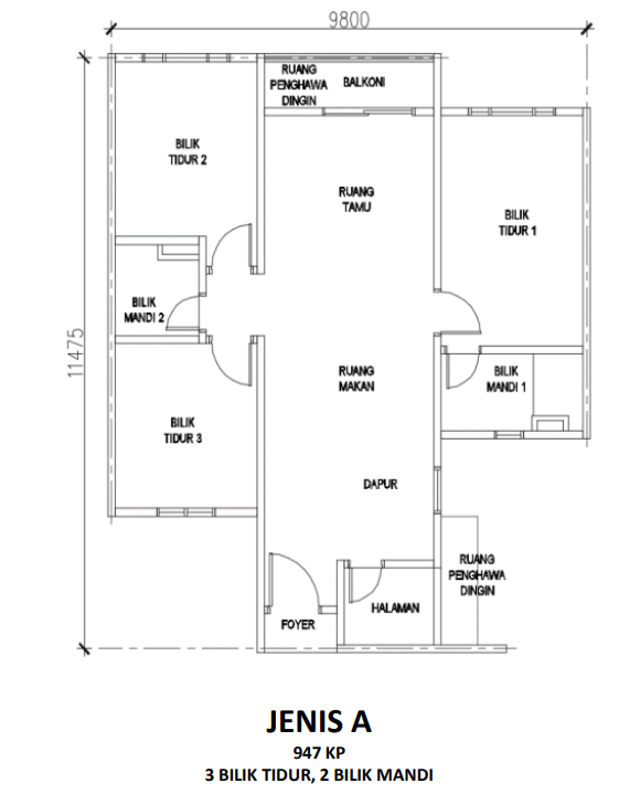 Flora Santai D' Eco Spring / Flora Dwipuncak Type A floor plan