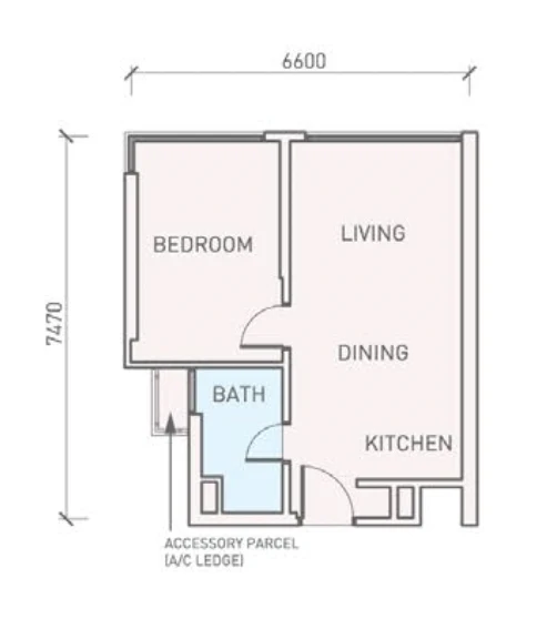 Florian Residence (Vista Tiara) Type A 1-bedroom 495 sqft floor plan in Danga Bay, Johor Bahru, Johor