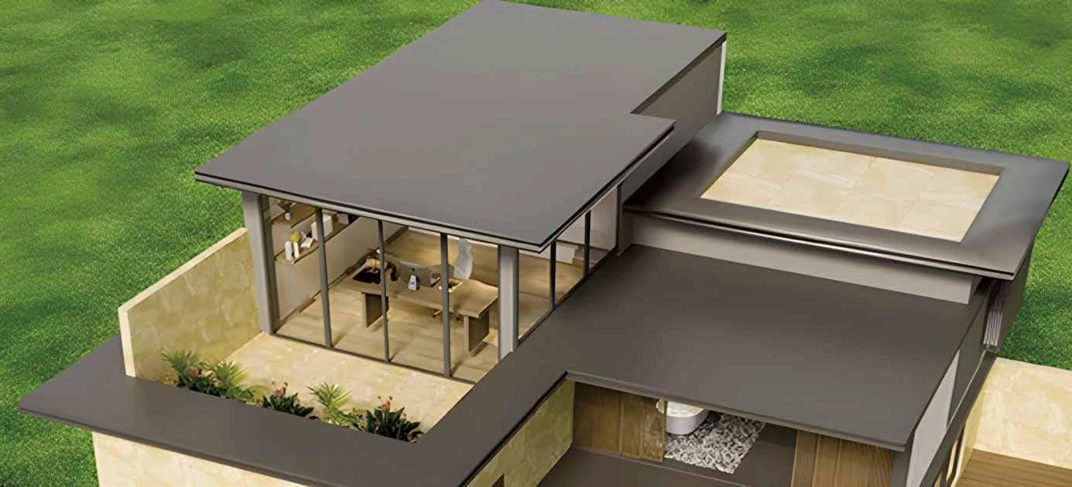 Forest City Golf Villa (Garden Terrace) Forest City Golf Villa artist impression aerial cutaway of the rooftop terrace and top-floor home office in Forest City Golf Resort, Gelang Patah, Johor