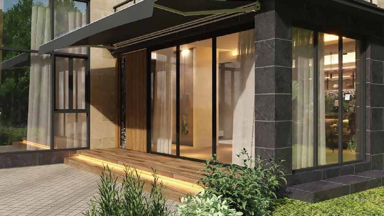 Forest City Golf Villa (Garden Terrace) Forest City Golf Villa artist impression of the villa entrance porch and glass foyer at dusk in Forest City Golf Resort, Gelang Patah, Johor