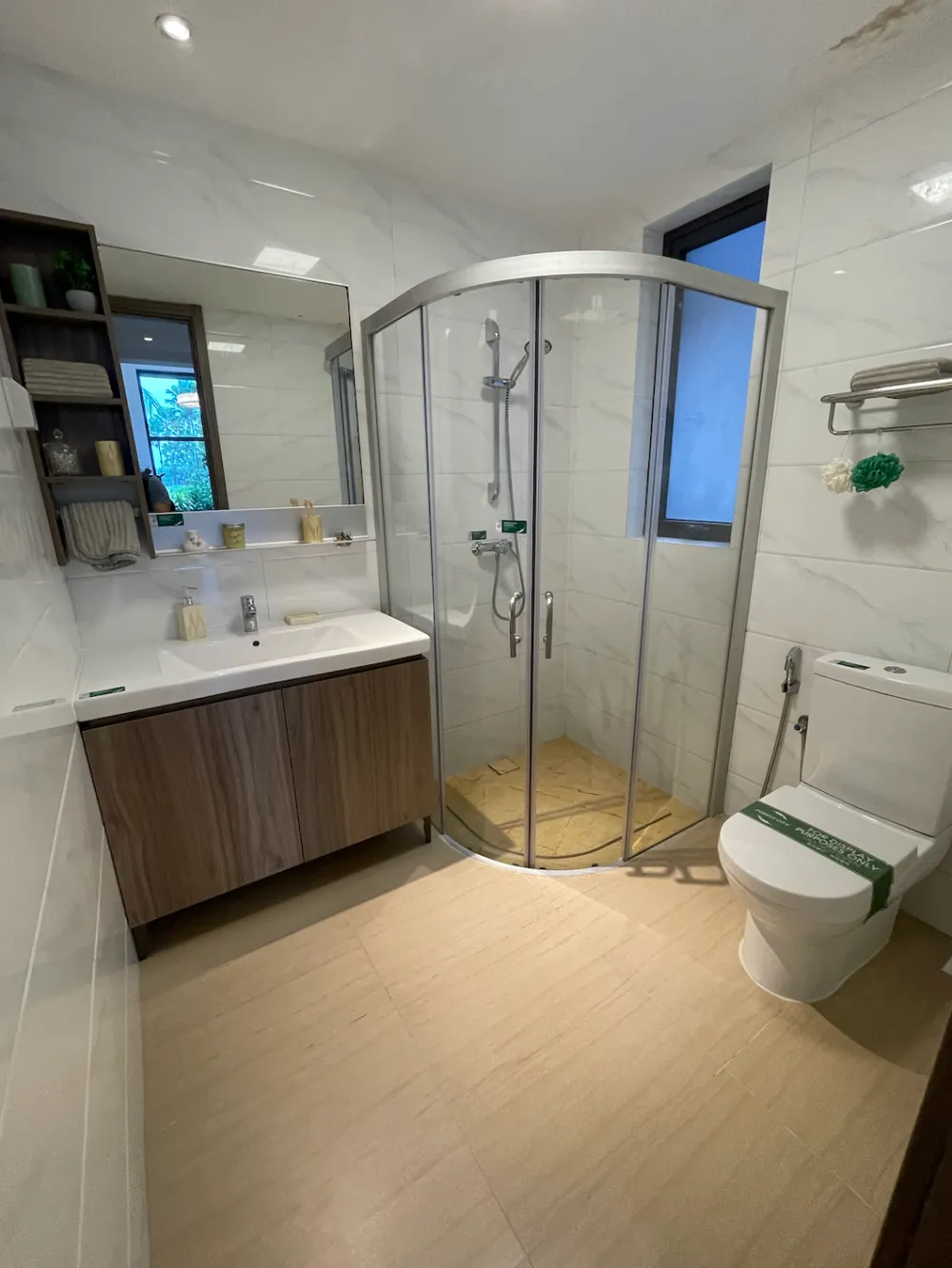 Forest City Golf Villa (Garden Terrace) Forest City Golf Villa show villa bathroom with a corner glass rain shower and vanity counter in Forest City Golf Resort, Gelang Patah, Johor