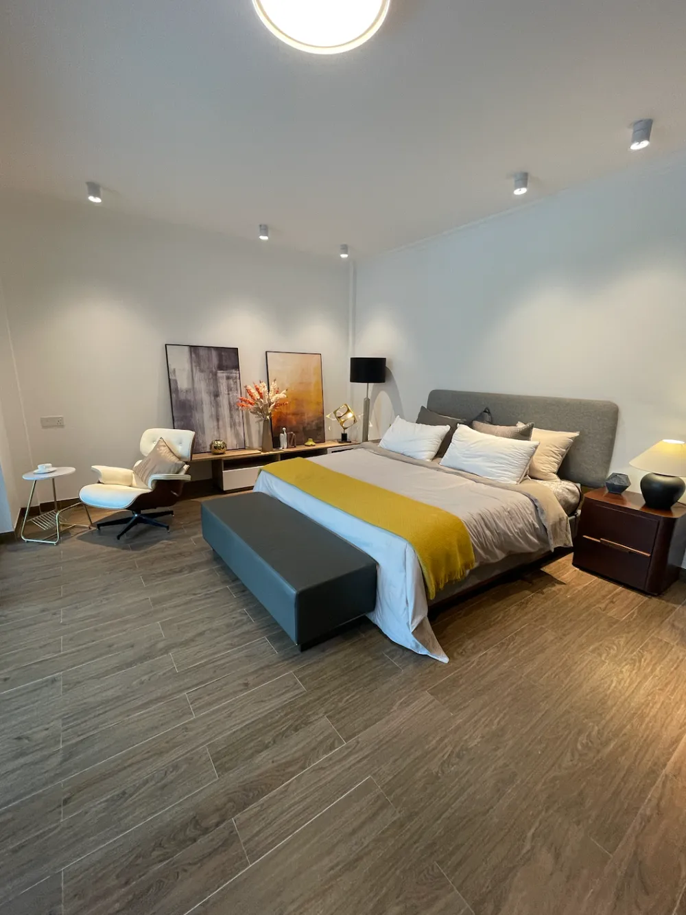 Forest City Golf Villa (Garden Terrace) Forest City Golf Villa primary bedroom with wood flooring and views toward the golf course in Forest City Golf Resort, Gelang Patah, Johor