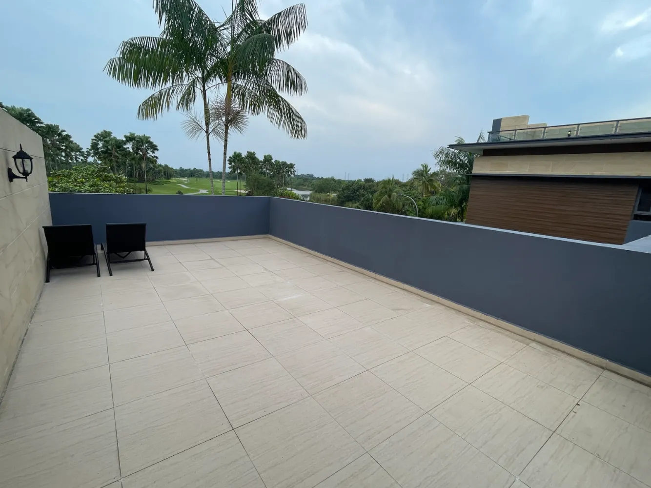 Forest City Golf Villa (Garden Terrace) Forest City Golf Villa V160 rooftop open terrace with lounge seating and golf course views in Forest City Golf Resort, Gelang Patah, Johor