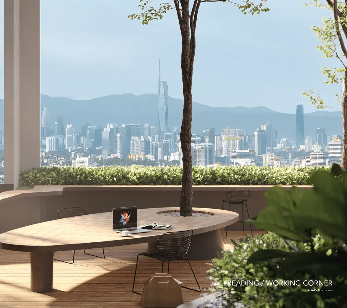 Gen Starz住宅空中阅读/工作角落，俯瞰吉隆坡市区天际线，旧巴生路