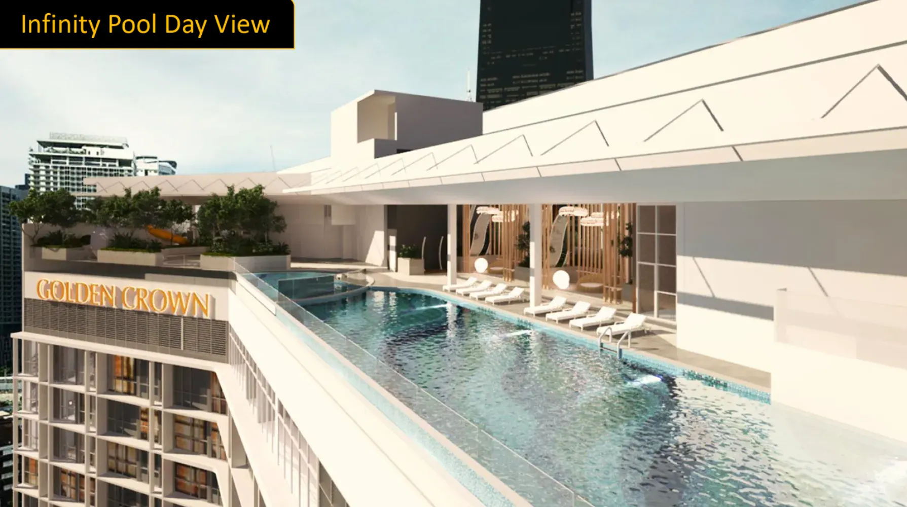 Golden Crown Residence rooftop infinity pool daytime view over the Bukit Bintang skyline