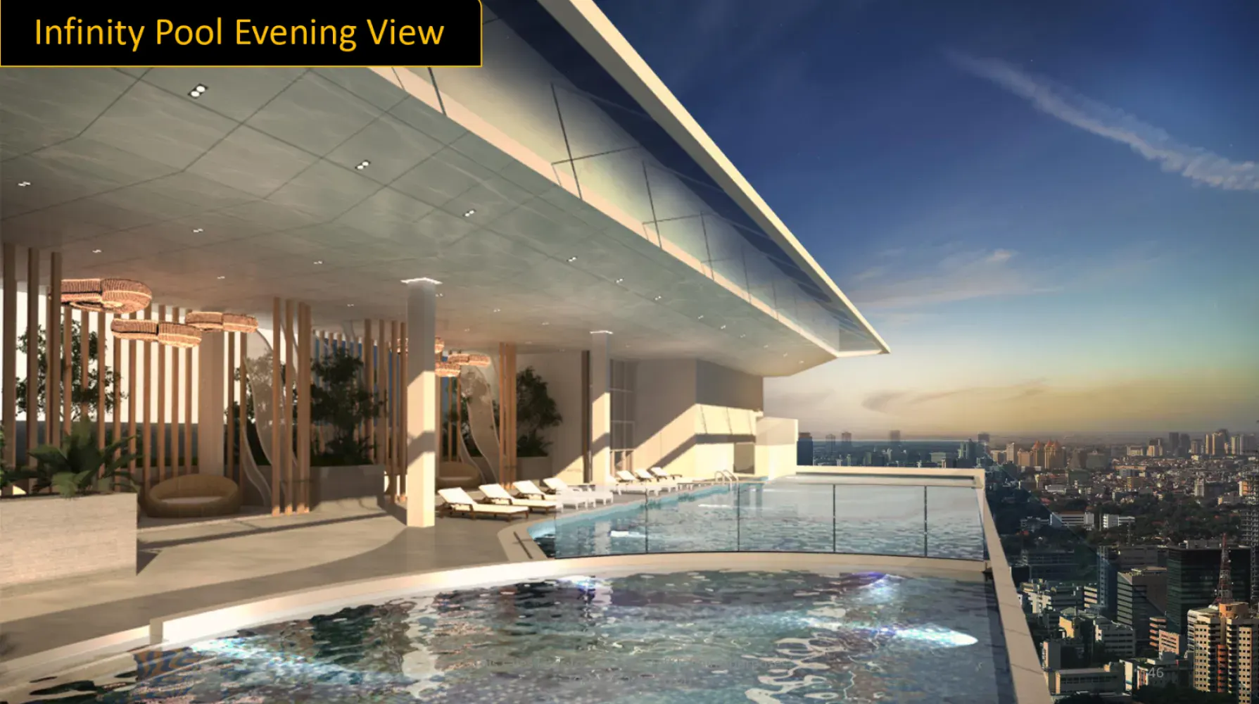 Golden Crown Residence rooftop infinity pool evening view over the Kuala Lumpur skyline