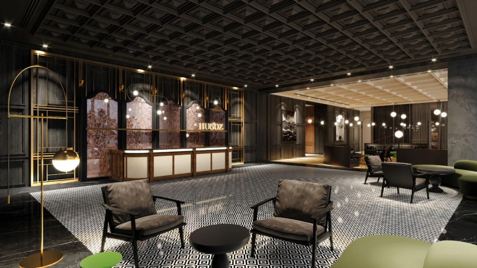 HugoZ Suites KLCC branded reception lobby and lounge seating, Kuala Lumpur