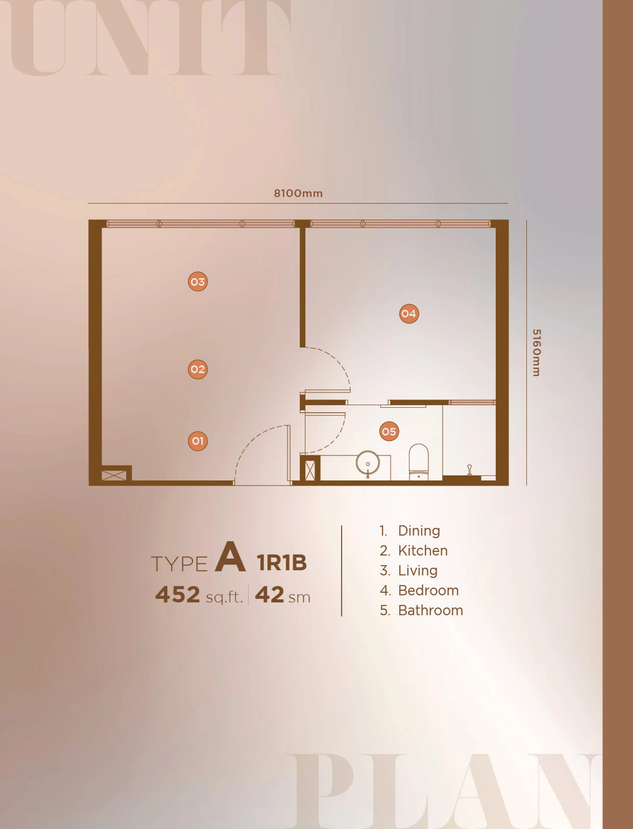 HugoZ Suites KLCC Type A floor plan, 452 sqft 1 room 1 bath, Kuala Lumpur