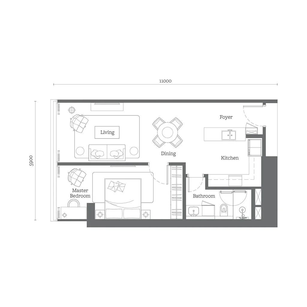 Jewel by Oxley KLCC 1 Bedroom B1 floor plan — 678 sqft