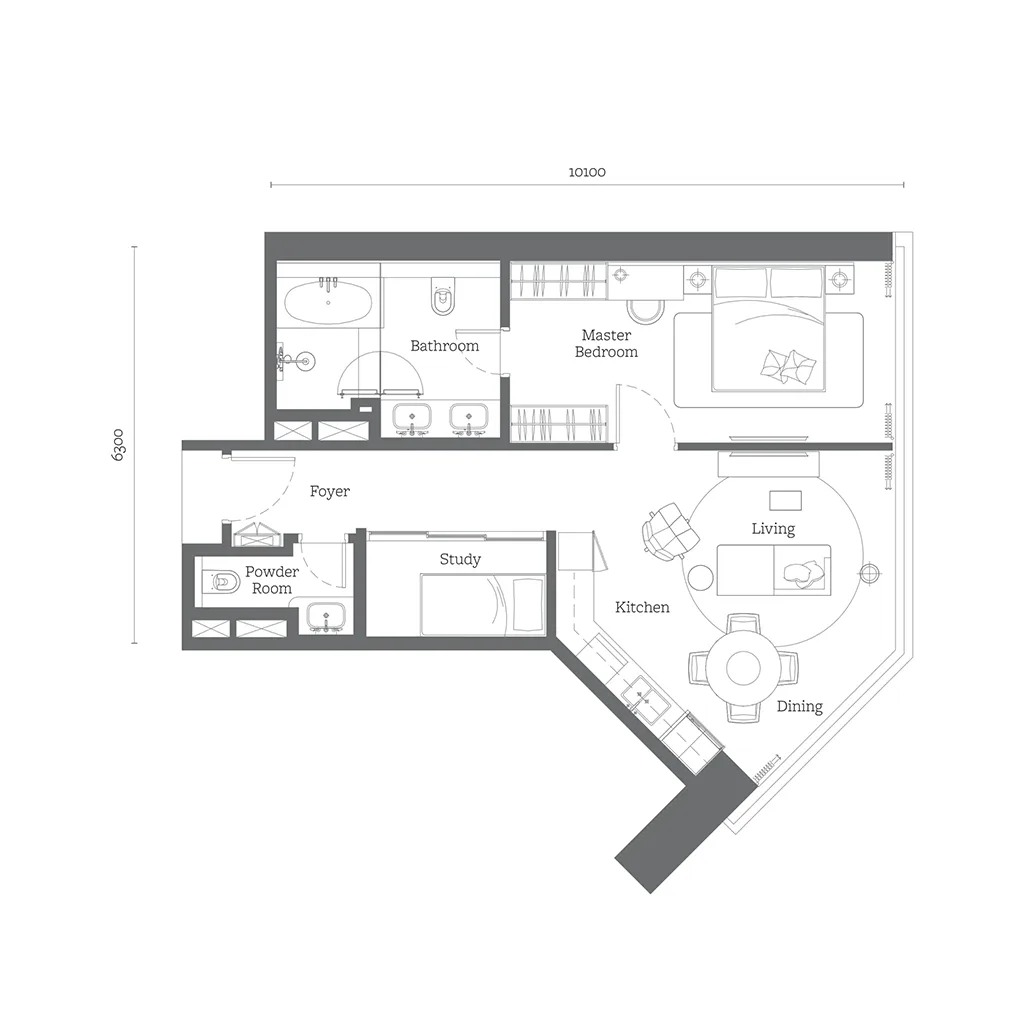 Jewel by Oxley KLCC 1+1 Bedroom B4 floor plan — 818 sqft