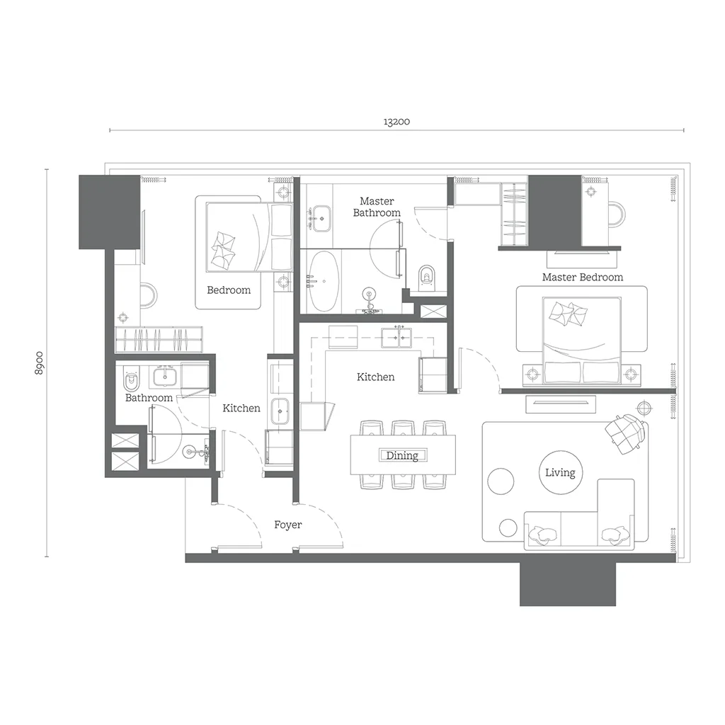 Jewel by Oxley KLCC Dual Key D1 floor plan — 1,227 sqft