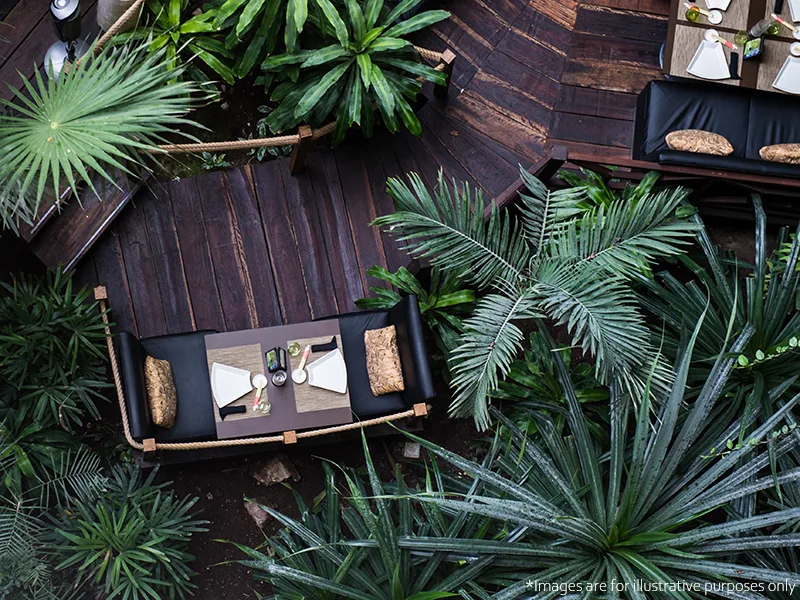 Oasis-themed outdoor lounge and entertainment deck at Jewel by Oxley KLCC