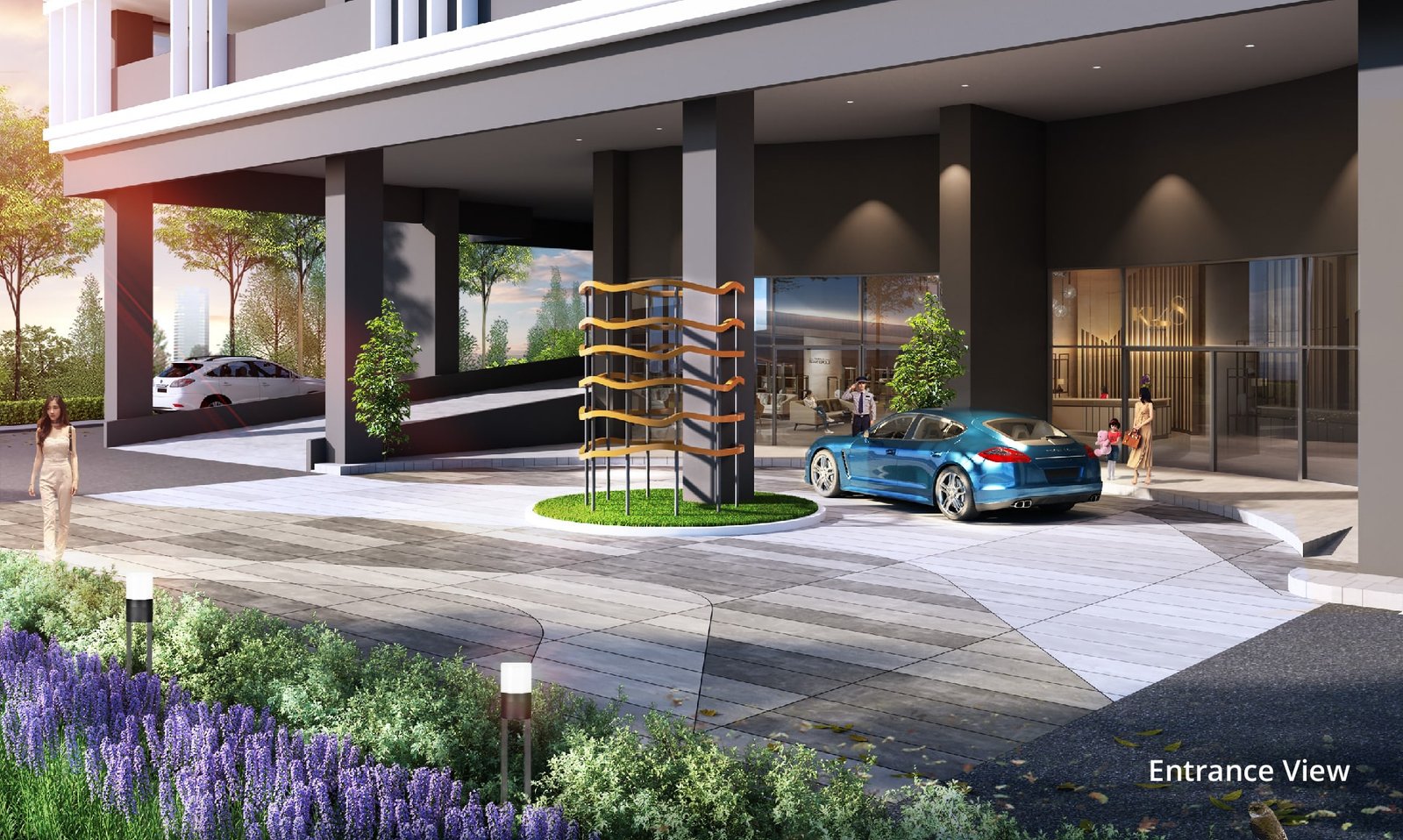 KL 48 main entrance drop-off porch with landscaped driveway in Sungai Besi, Kuala Lumpur