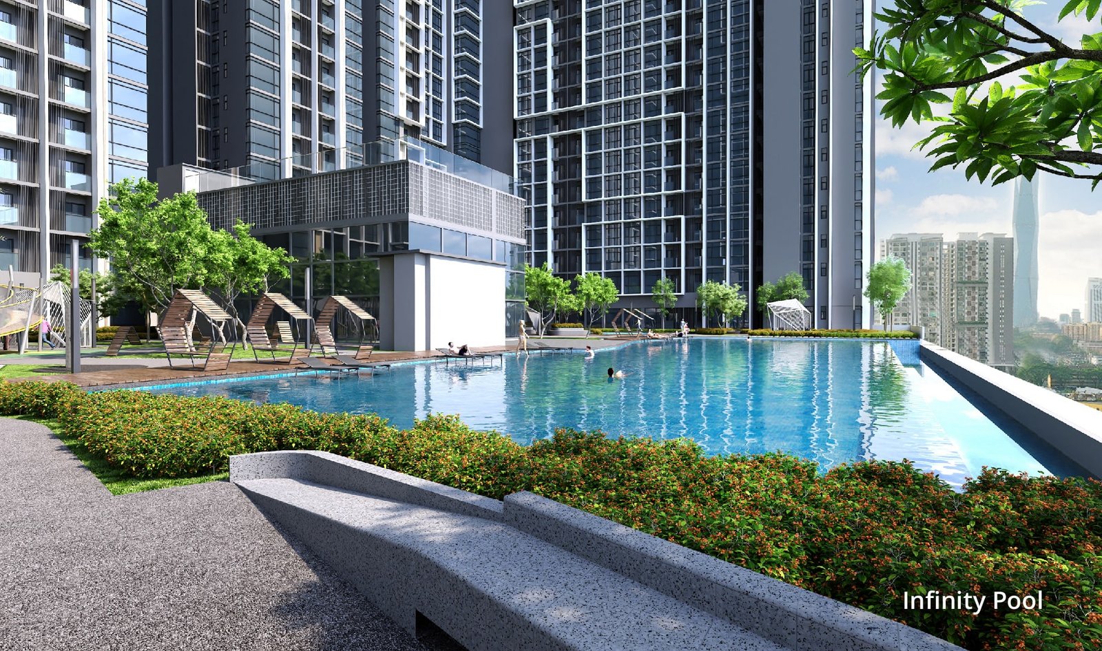 KL 48 infinity pool deck with Kuala Lumpur skyline view in Sungai Besi, Kuala Lumpur