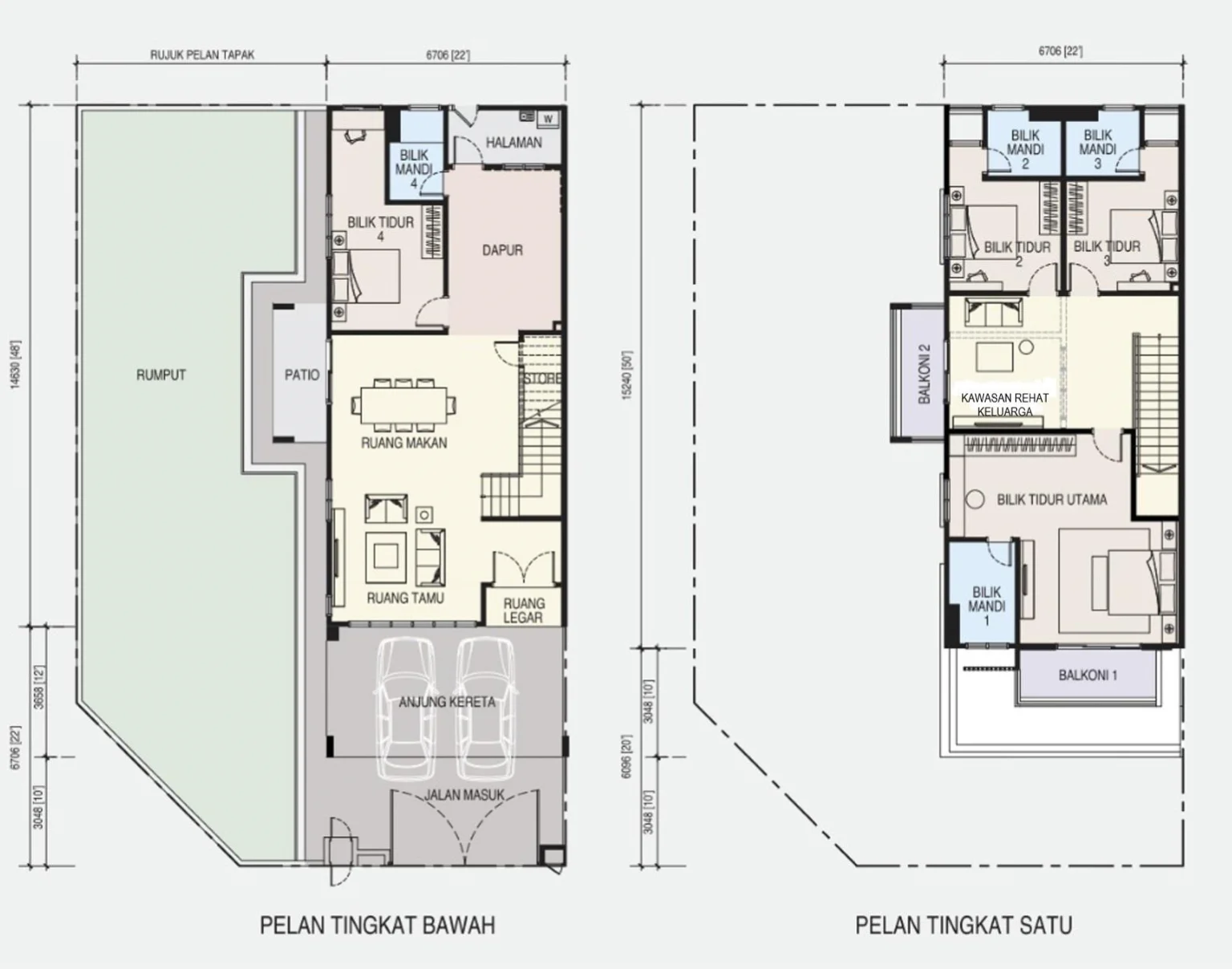 KSL Pulai Bestari Phase 4 Corner Lot / End Lot double-storey terrace floor plan with master bedroom balcony, 4 bedrooms 4 bathrooms 2050 sqft in Taman Pulai Bestari, Skudai, Pulai, Johor Bahru, Johor