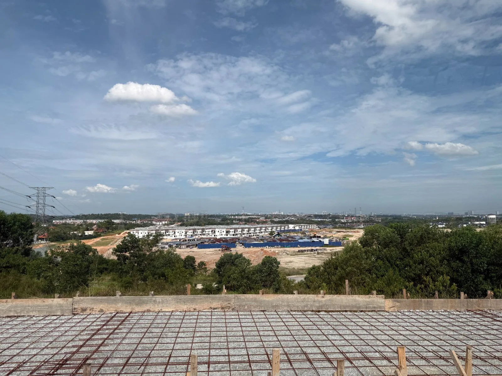 KSL Pulai Bestari Phase 4 aerial site progress view with Johor Bahru skyline in the distance in Taman Pulai Bestari, Skudai, Pulai, Johor Bahru, Johor
