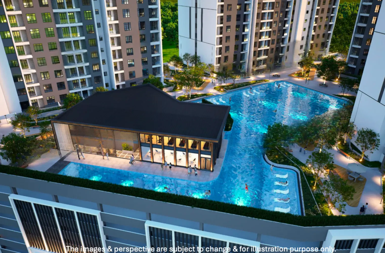 KSL Riverhaus Level 9 rooftop infinity pool deck lit up at night in Pulai, Iskandar Puteri, Johor Bahru, Johor
