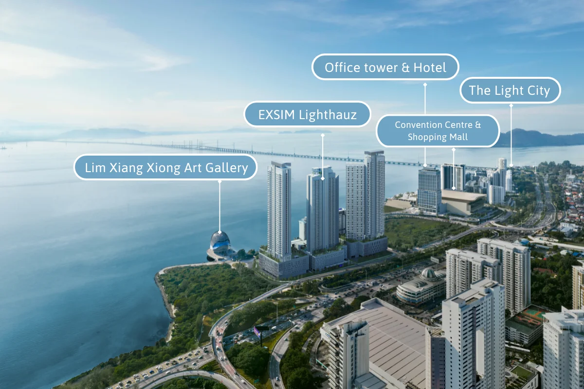 The Lighthauz location within The Light City masterplan beside Penang First Bridge, Gelugor