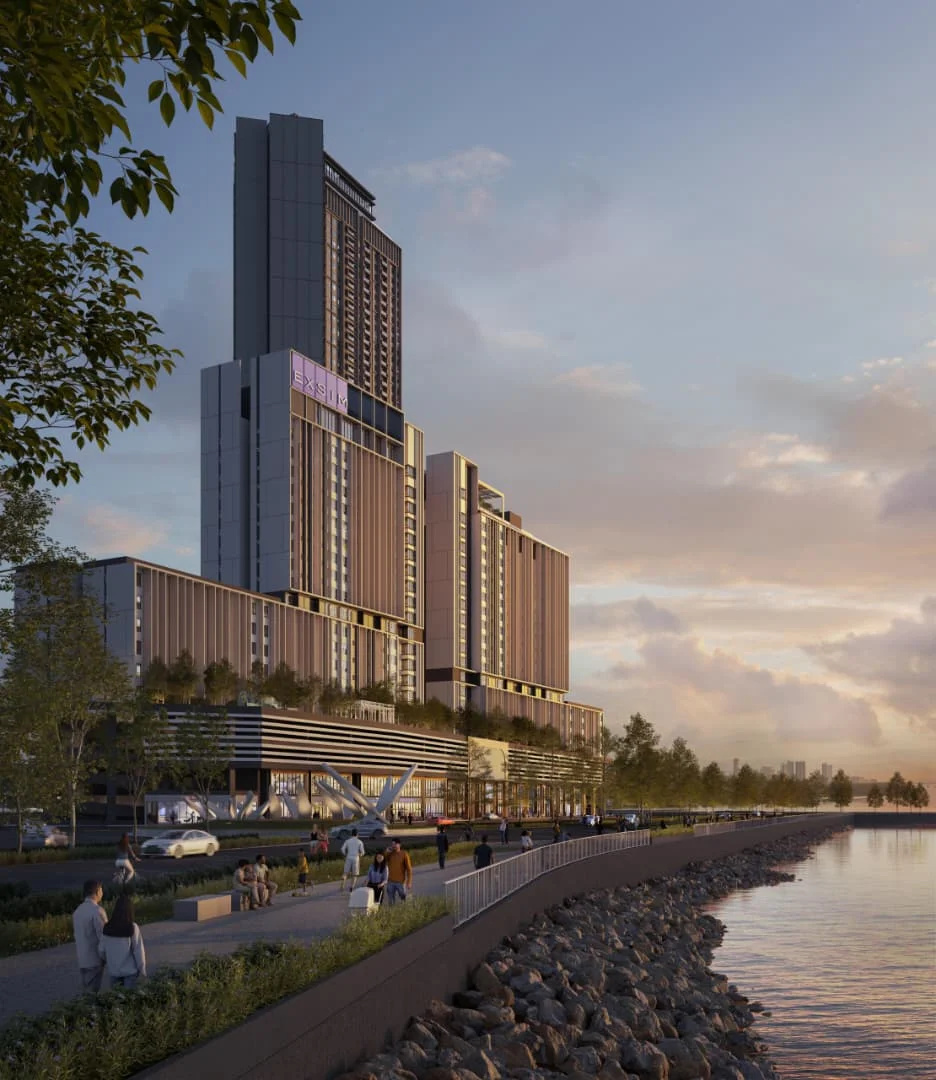 The Lighthauz @ The Light City tower exterior artist impression along the Gelugor waterfront