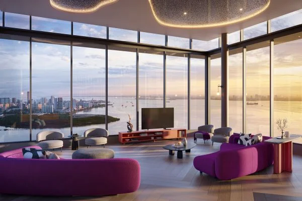 The Lighthauz sky lounge clubhouse interior with sea view, Gelugor