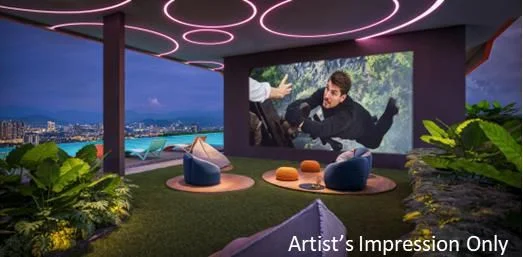 Lounge pawagam luar Majestic Gen Sphere dengan pemandangan bandar