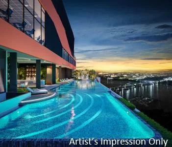 Sky Pool Majestic Gen Sphere dengan pemandangan malam bandar Johor Bahru