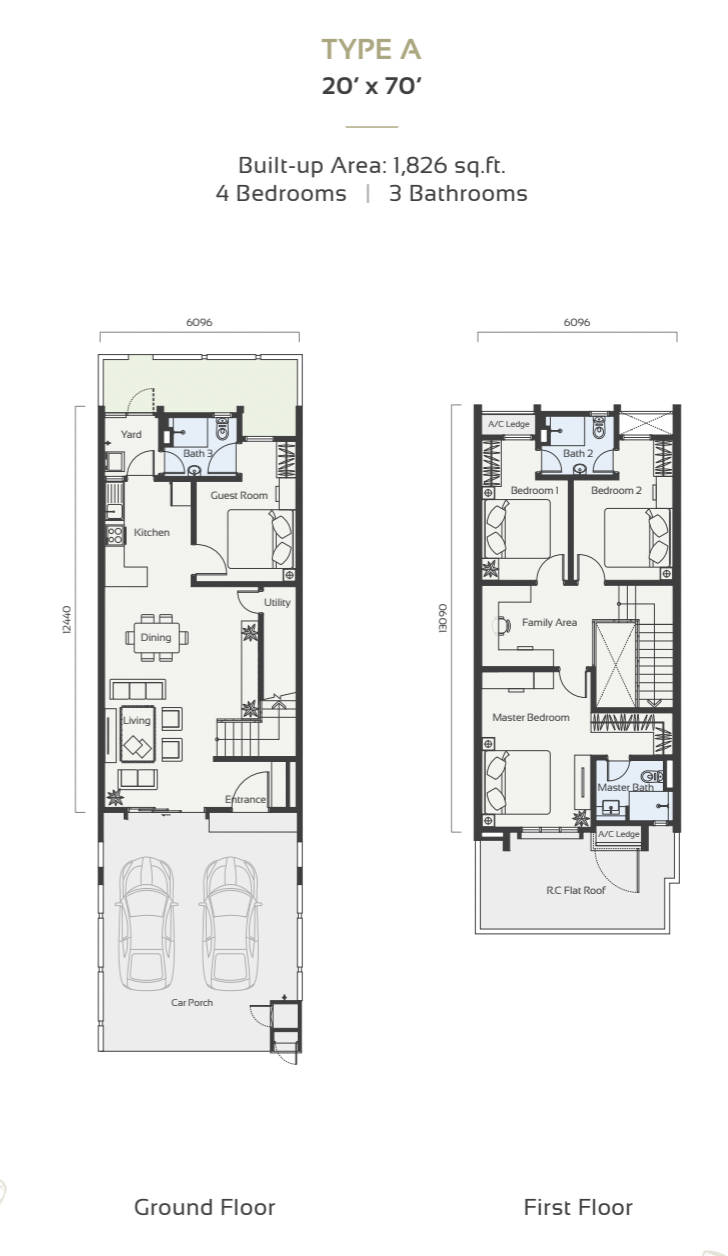 Murraya Tamansari @ Rawang Type A floor plan, 1,826 sqft 2-storey terrace with 4 bedrooms and 3 bathrooms