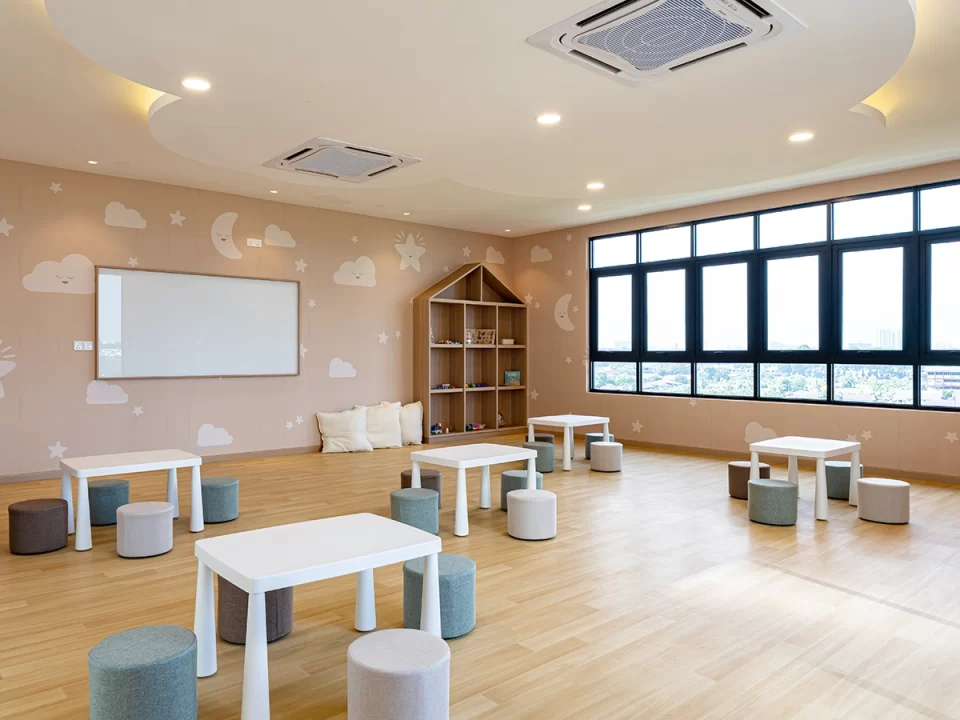 Pandan Heights / Residensi Pandan 3 Children's learning room with pastel cloud theme at Pandan Heights in Pandan City, Johor Bahru, Johor