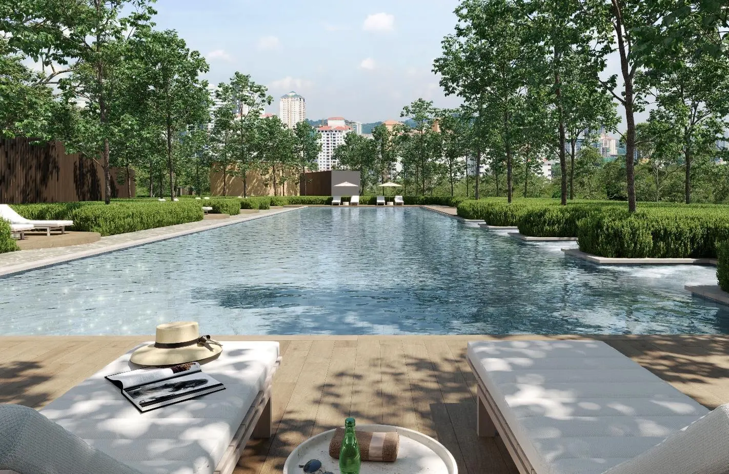 Dek kolam renang berlandskap dengan pemandangan skyline bandar di Papyrus North Kiara