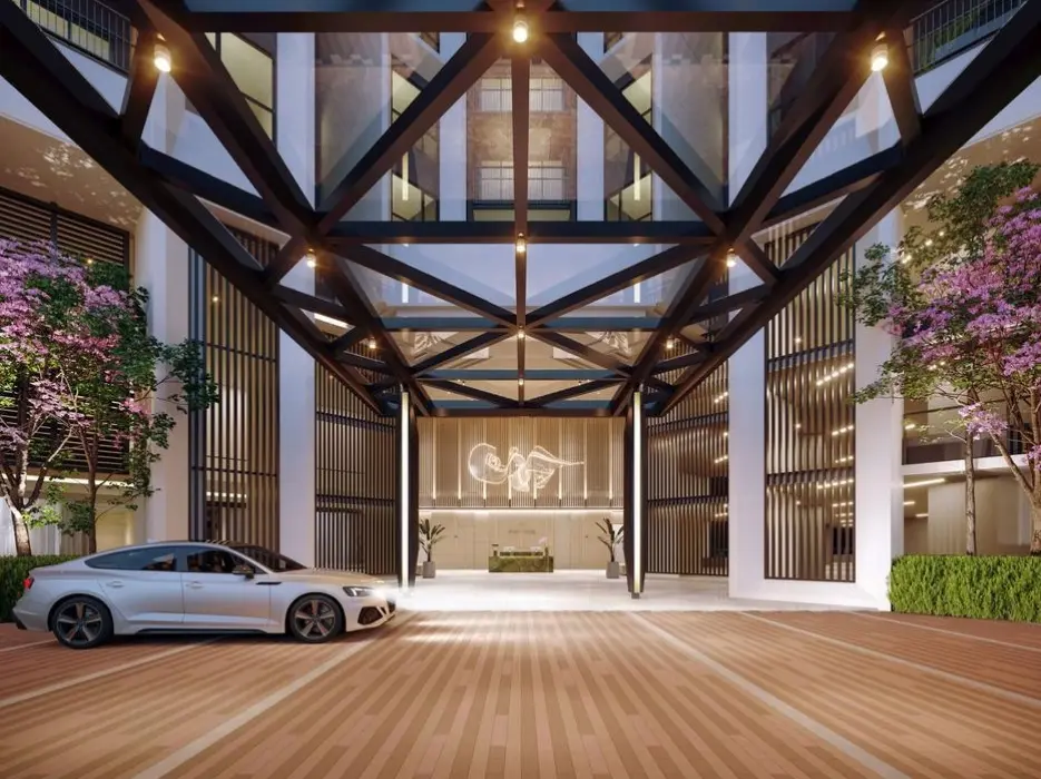 Pintu masuk utama porte-cochere berbumbung di Papyrus North Kiara