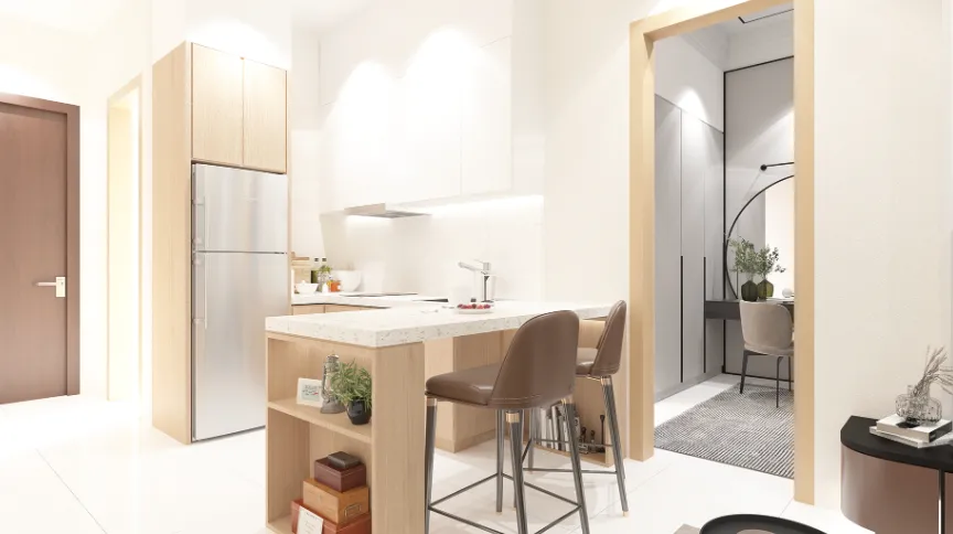 Paragon Gateway kitchen with island counter and bar seating in Taman Suria, Johor Bahru, Johor