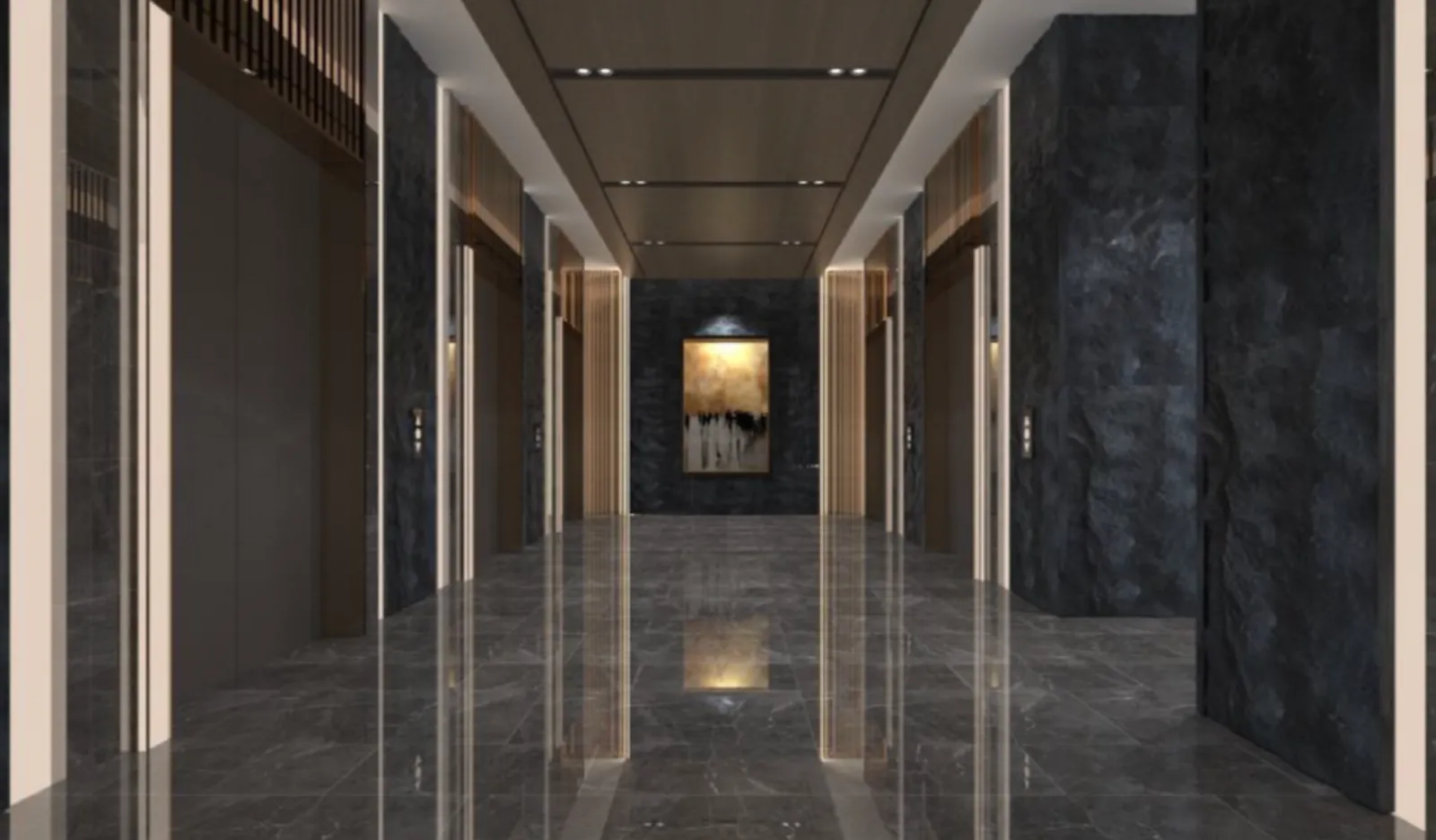 Paragon Signature Suites residential lift lobby with marble finishes and feature artwork in Jalan Abdul Samad, Johor Bahru City Centre, Johor