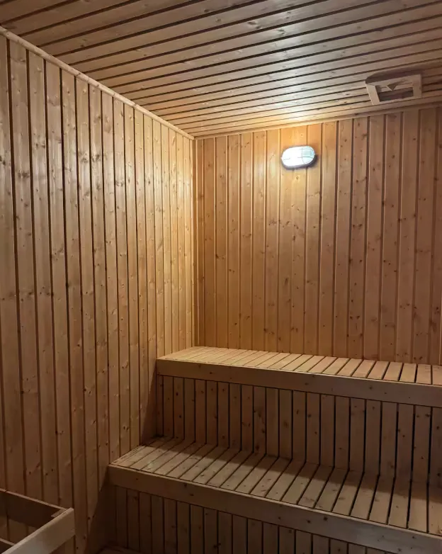 Paragon Suites @ CIQ wood-panelled sauna room with tiered seating in Stulang Laut, Johor Bahru City Centre, Johor