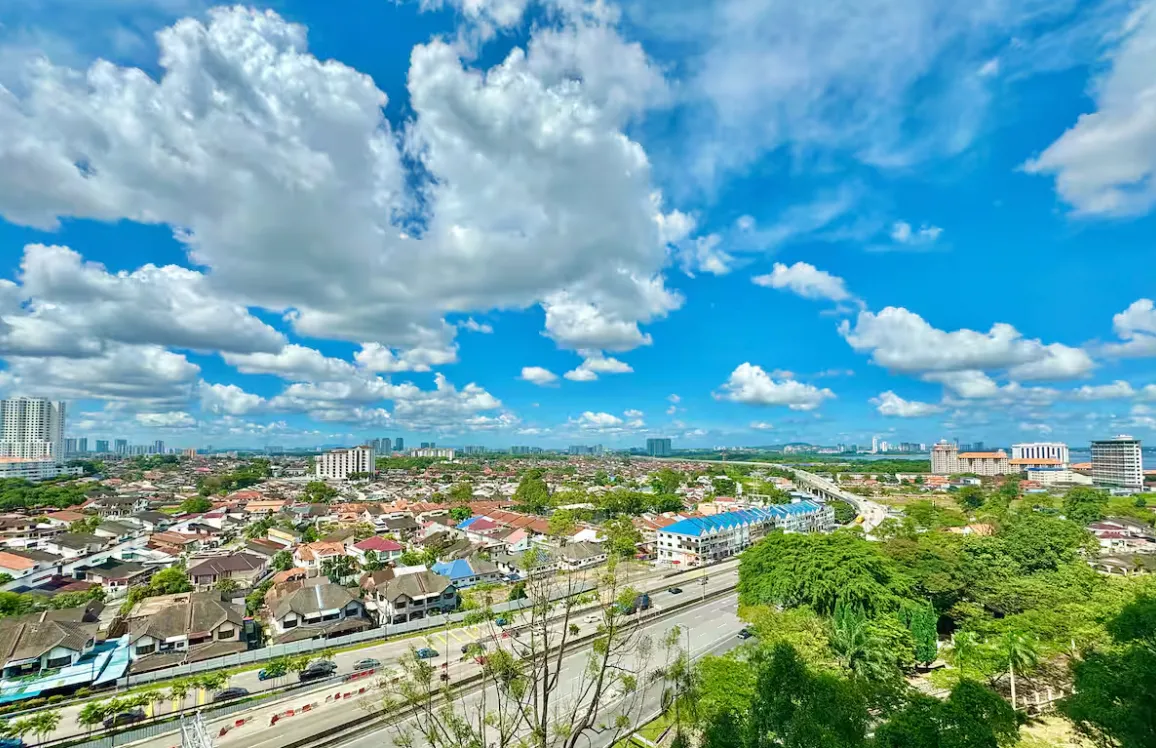 Paragon Suites @ CIQ panoramic view of Johor Bahru city and the Straits of Johor from a high floor in Stulang Laut, Johor Bahru City Centre, Johor