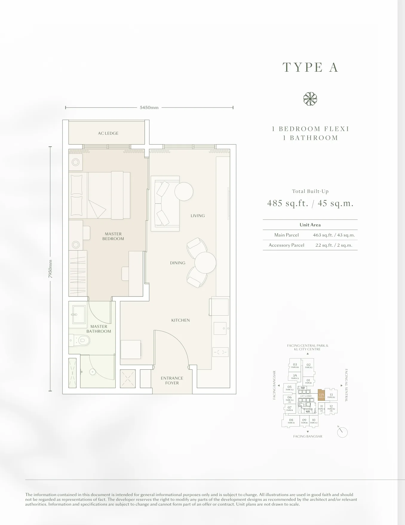 Parkside Residence Type D2 Floor Plan - 463sq.ft in Bangsar, Kuala Lumpur