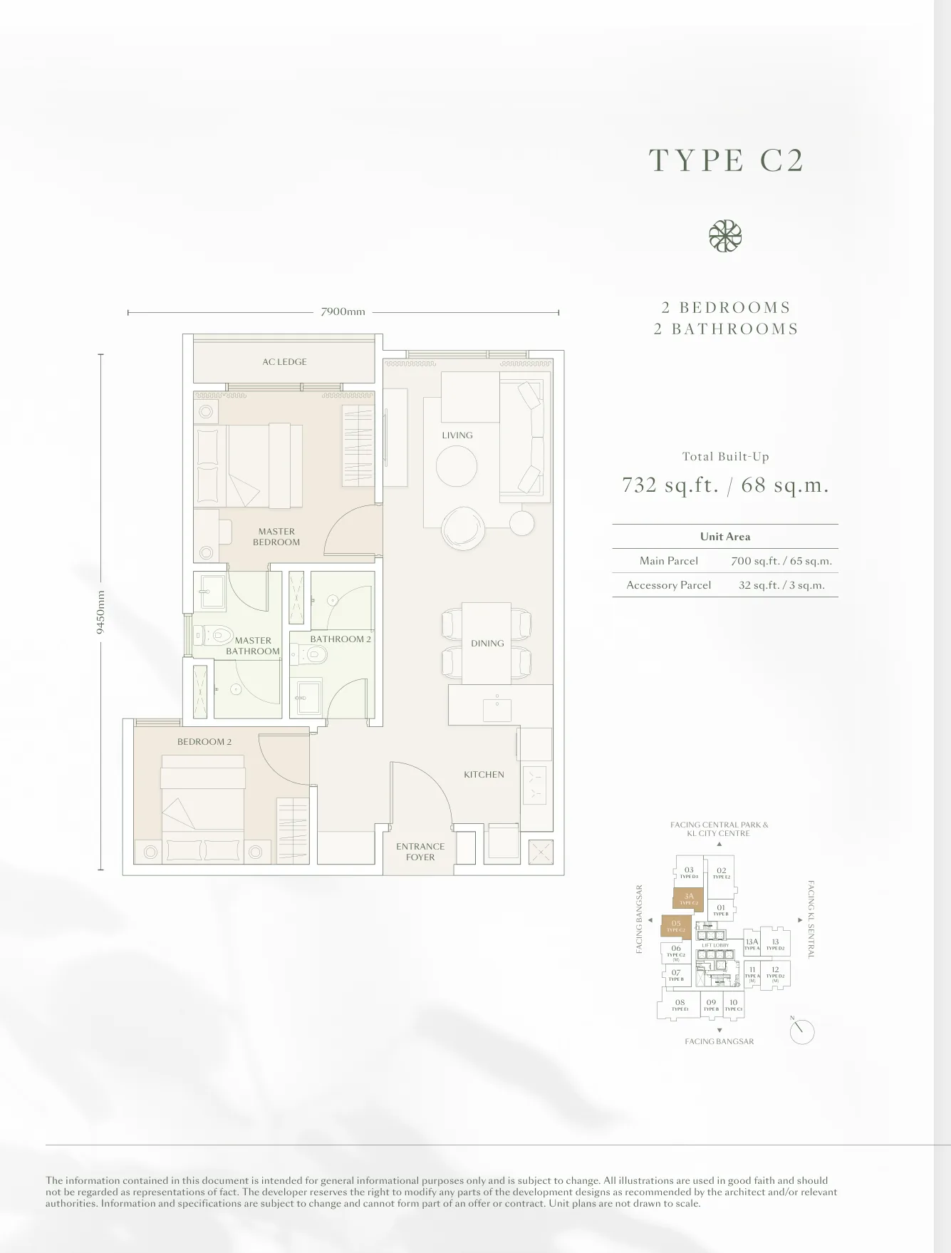 Parkside Residence Type D2 Floor Plan - 700sq.ft in Bangsar, Kuala Lumpur