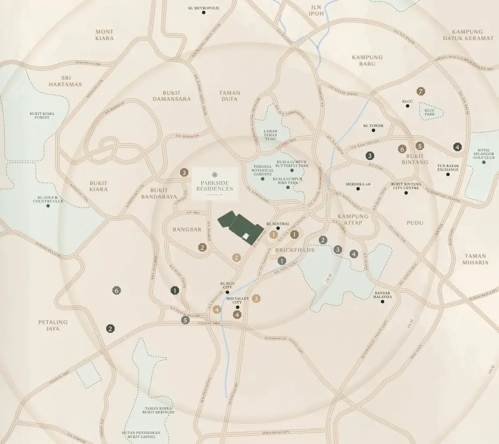 Parkside Residences @ Setia Federal Hill Location Map in Bangsar, Kuala Lumpur