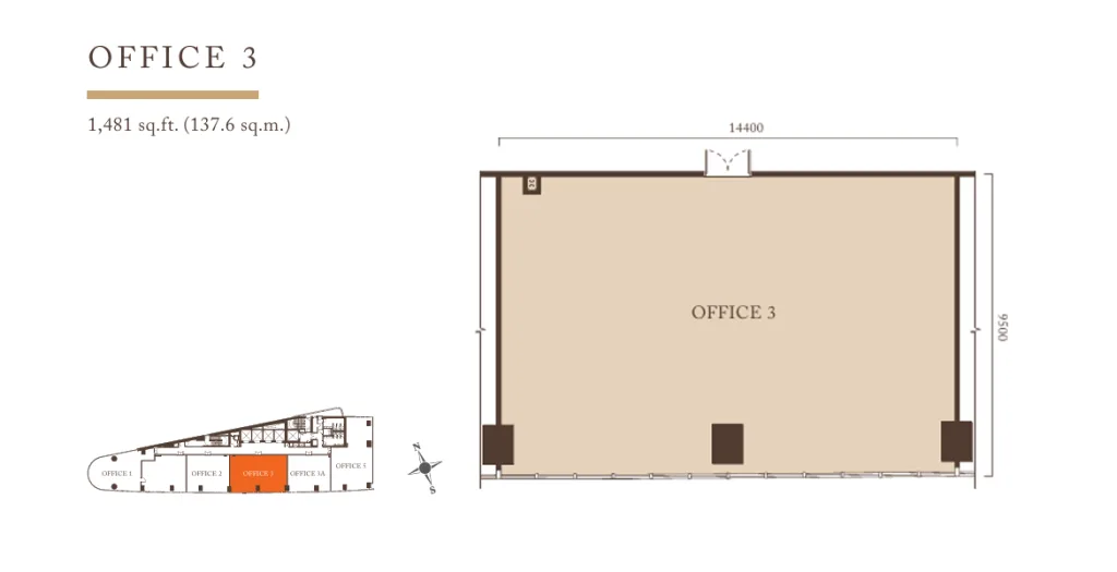 Office 3 floor plan, 1,481 sq ft, Pavilion Square Corporate Suites