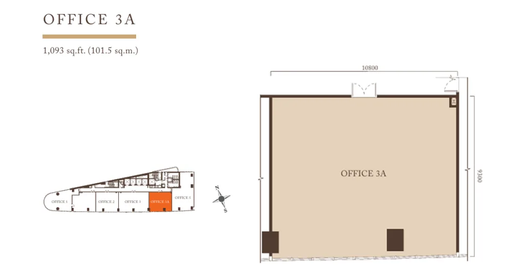 Office 3A floor plan, 1,093 sq ft, Pavilion Square Corporate Suites