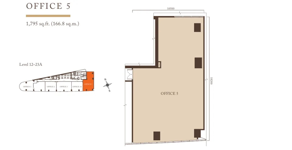 Office 5 floor plan, 1,795 sq ft, Pavilion Square Corporate Suites