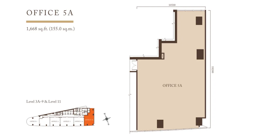Office 5A floor plan, 1,668 sq ft, Pavilion Square Corporate Suites