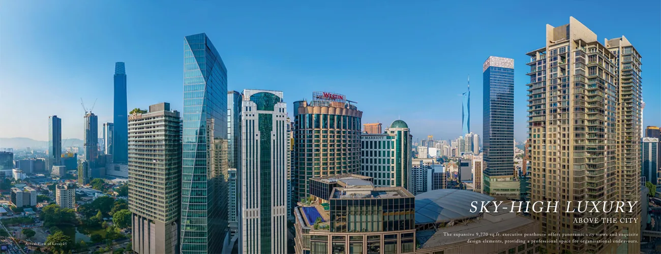 Pemandangan panorama garis langit Kuala Lumpur dari pejabat tingkat atas Pavilion Square Corporate Suites